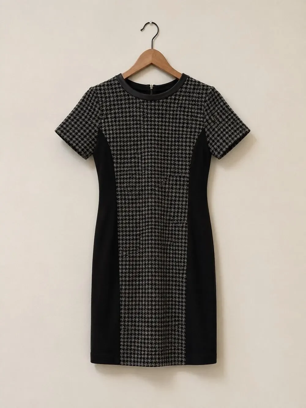 J.Crew Wool Houndstooth Sheath Dress Black Gray Short Sleeve Career Size 00